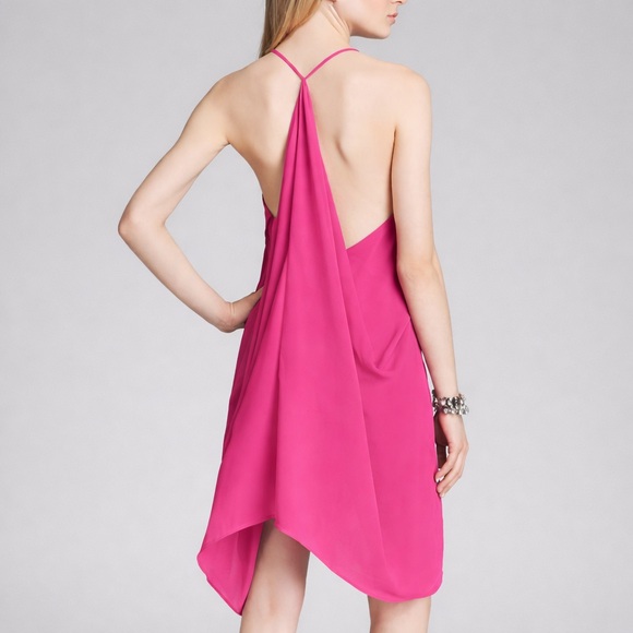 Olivaceous Silk Asymmetrical Summer Resort Dress Fuchsia size M Like New - Picture 2 of 8